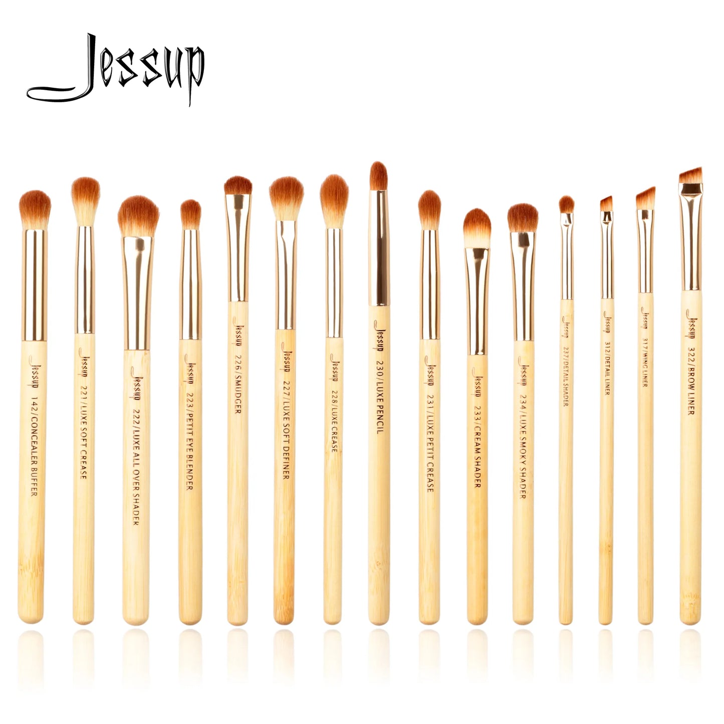 Jessup Professional Makeup Brush Set - Bamboo Eye Brushes set, 15pcs T137