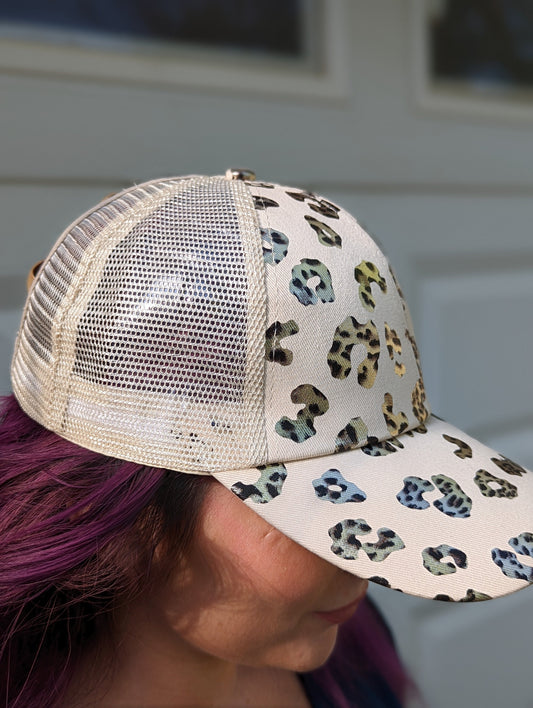 Hat - Cross Hatch Ponytail Back, Distressed and Patterned Laura's Legacy Boutique